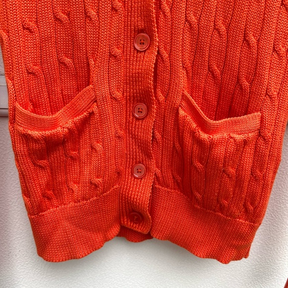 Ralph Lauren Cardigan Sweater Women M Orange Cable Knit 100% Pima Cotton Pockets - Picture 4 of 13